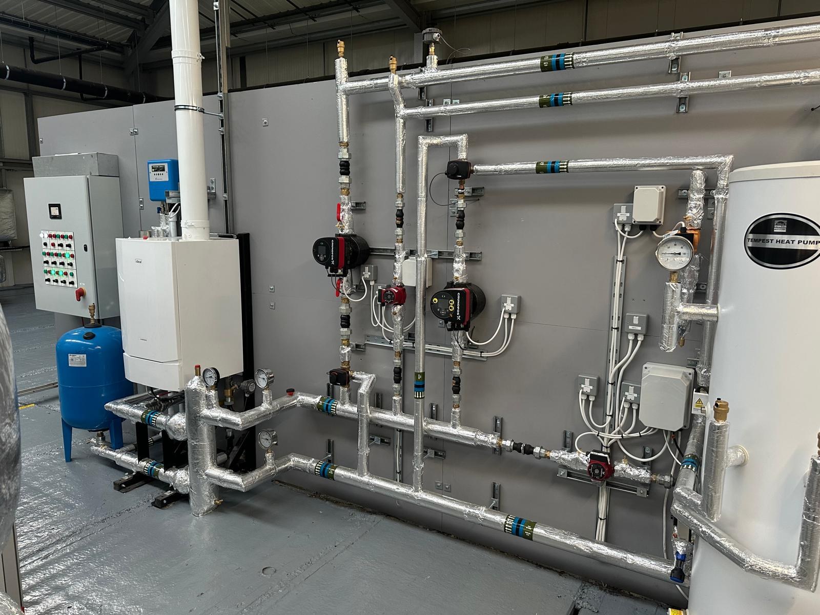 Commercial plant room with insulated pipework